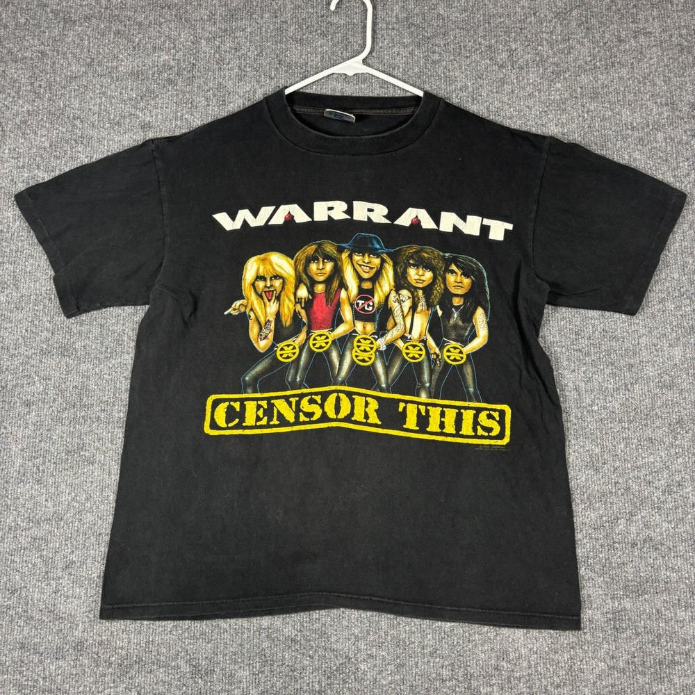 Vintage 1990 Warrant Censor This Tour T-Shirt Mens L Black Single Stitch USA